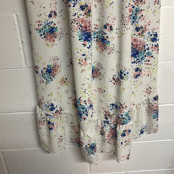 As U Wish Cream and Blue Ruffled Wrap Midi Dress - Picture 6 of 7